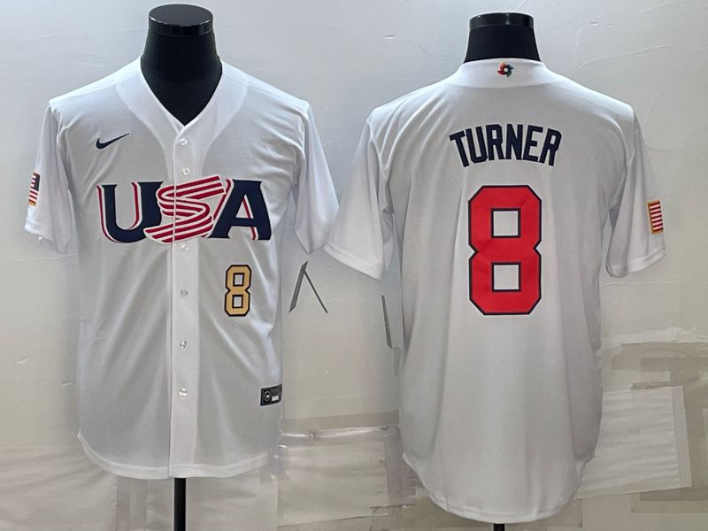 Men 2023 World Cub USA 8 Turner White Nike MLB Jersey2